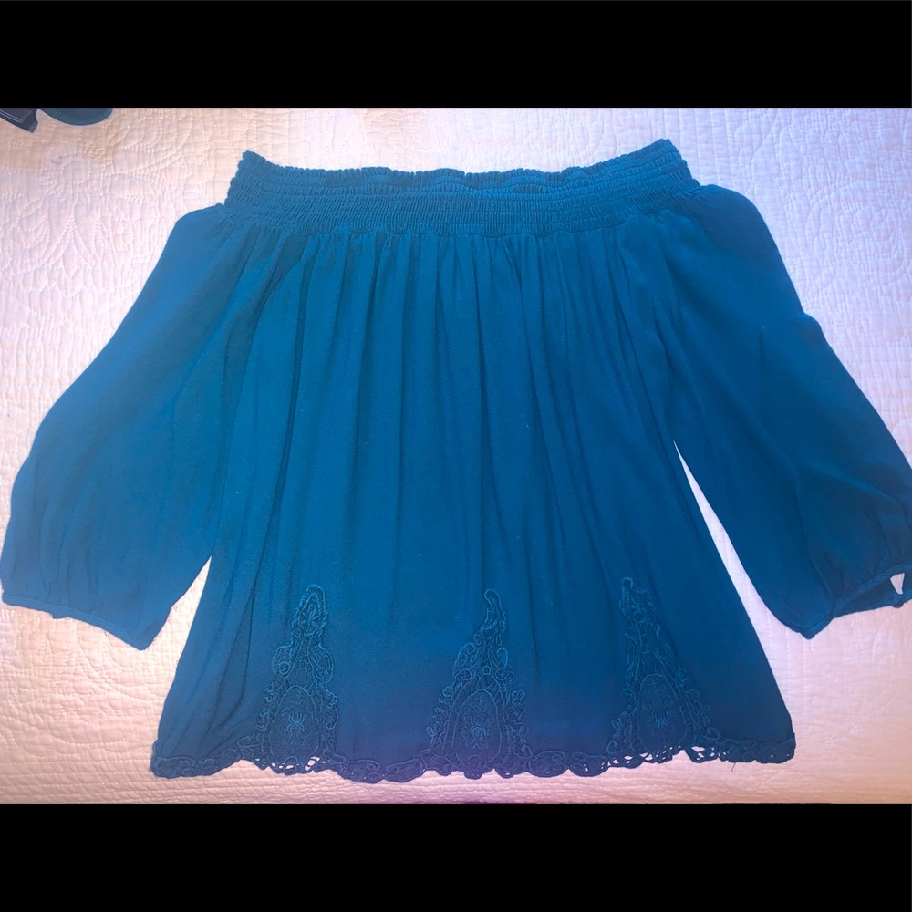 Blue off the shoulder blouse